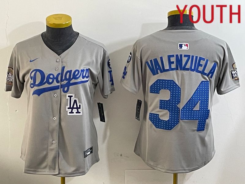 Youth Los Angeles Dodgers #34 Valenzuela Grey Game 2024 Nike MLB Jersey style 1205->youth mlb jersey->Youth Jersey